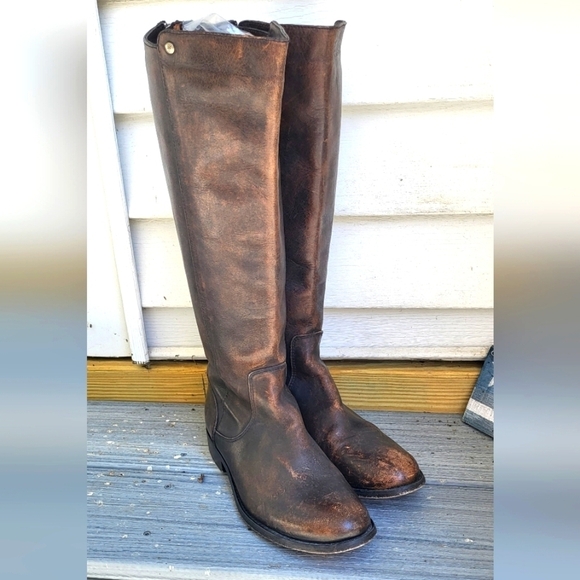 Frye Knee High Leather Back Zip Distressed Riding Boot - Picture 1 of 14